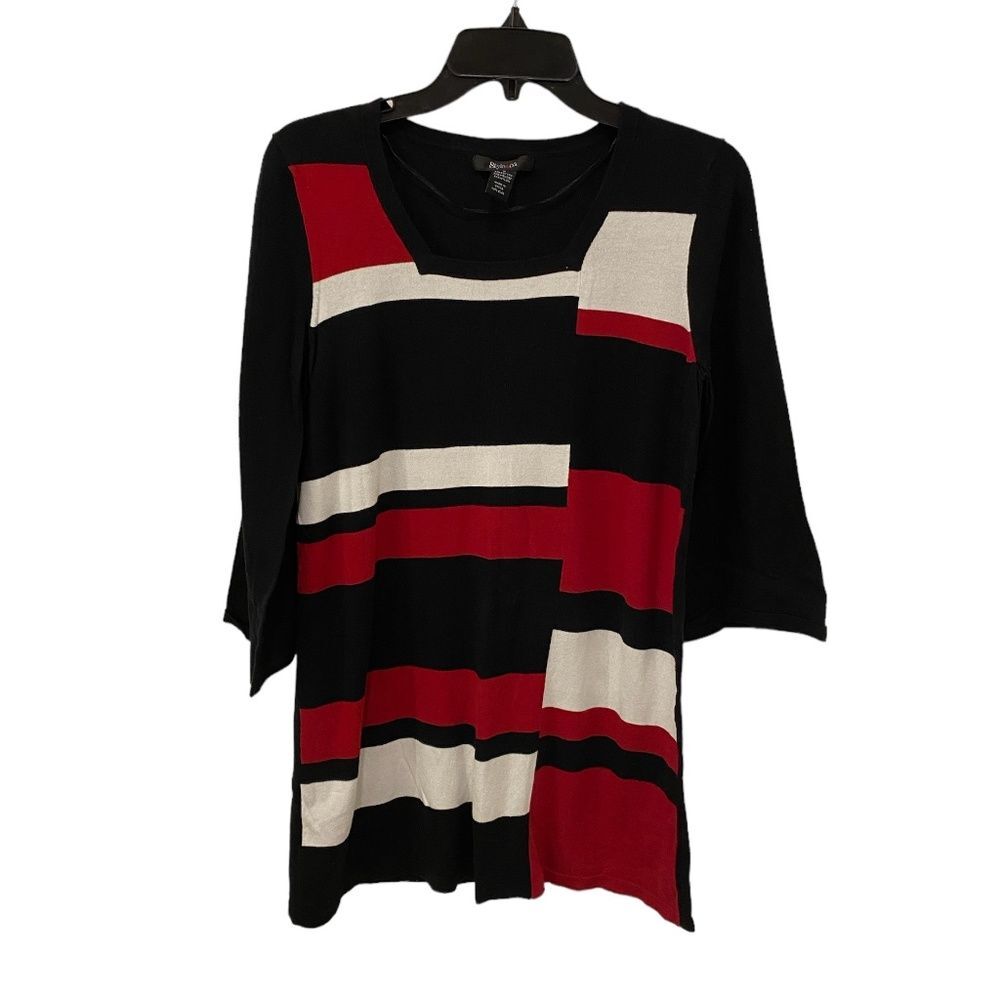 Style & Co Colorblock Tunic Top Square Neck Geometric Knit Women's Medium